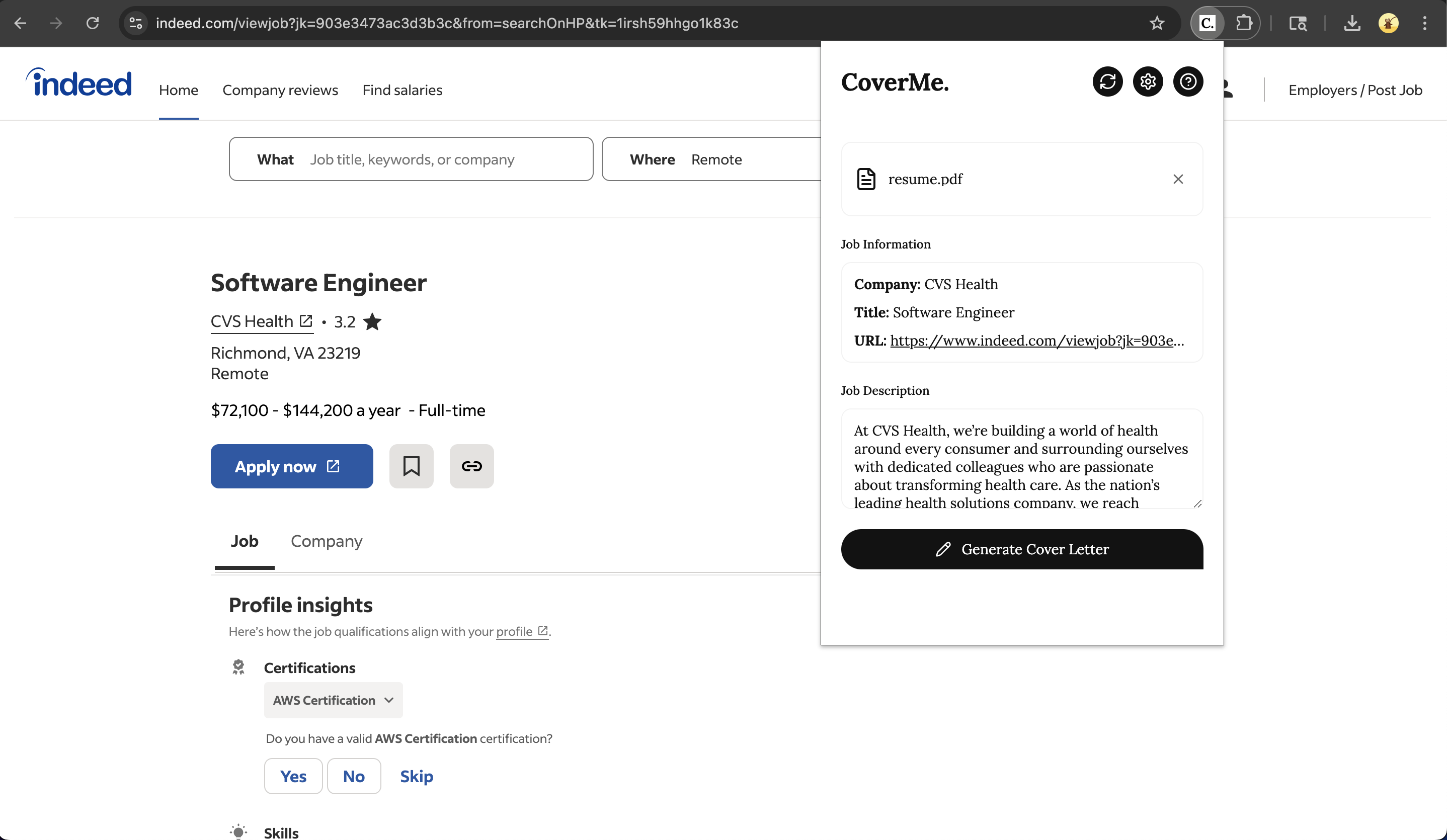 CoverMe Extension Preview